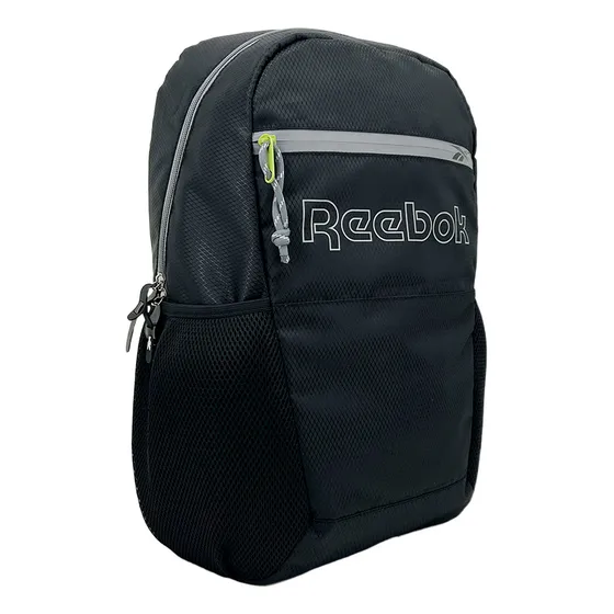 Mochila Reebok 19 PuLG Deportiva Viaje Nylon Resistente Color Negro Diseño De La Tela Lisa