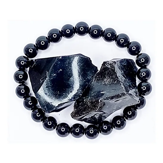 Mineral De Coleccion. 2 Obsidiana Negra Mas Pulsera De Onix Negro