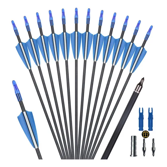Azul 12 Flechas Carbono 80cm Para Compuesto Caza Arco Recurvo