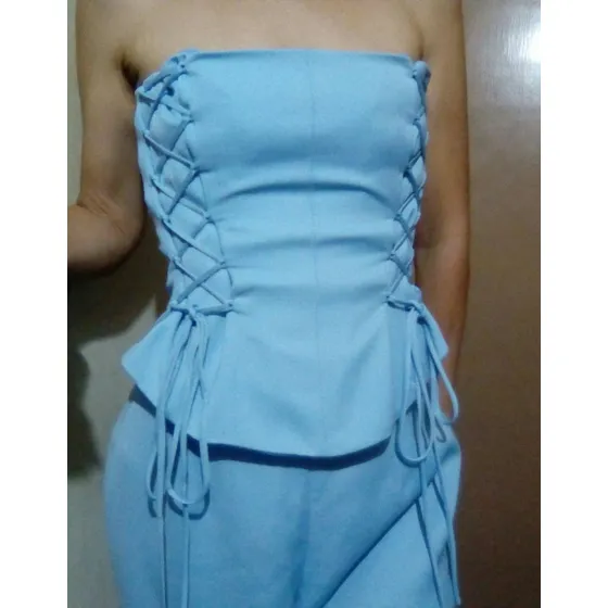 Conjunto Corset Pantalón Celeste Nuevo