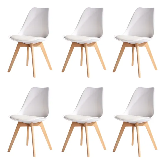 Silla de comedor Flia Hdc Group Tulip set 6 unidades color blanco eco cuero