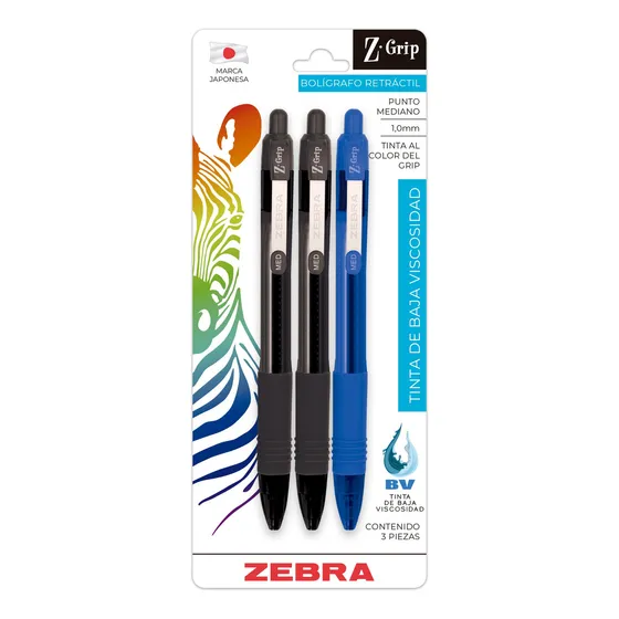 Zebra Bolígrafo Retráctil Z-grip Blíster 3 Piezas Negro Negro