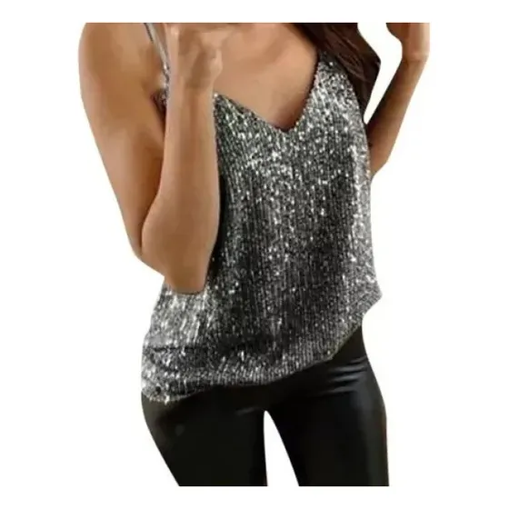 Camiseta Regata Feminina Com Tiras Brilhantes