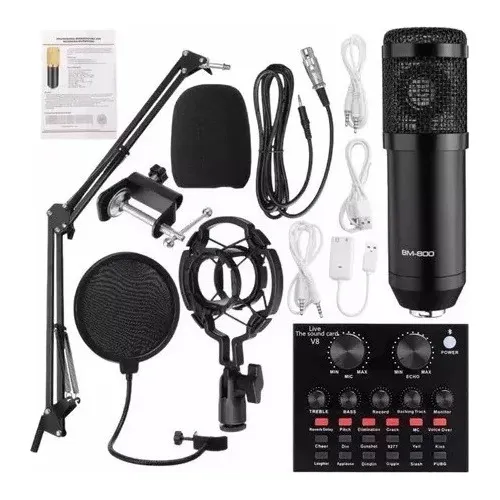 Micrófono Condensador Profesional V8 Con Consola De Sonido 