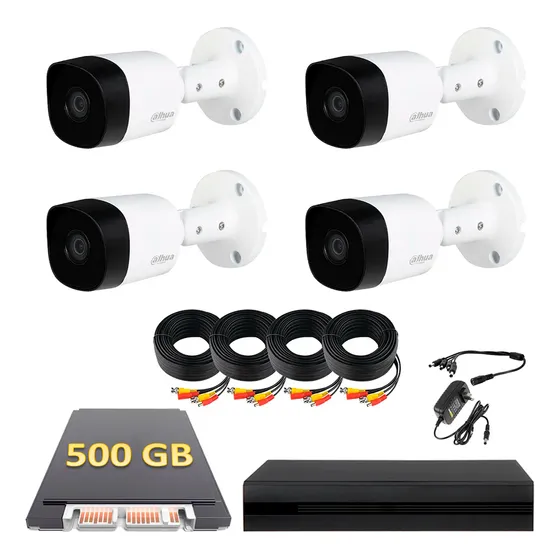 Kit Circuito Cerrado 4 Cámaras Dahua 2mp 1080p Con Disco Duro 500 Gb Kitdh2m4bp500 PROCAM