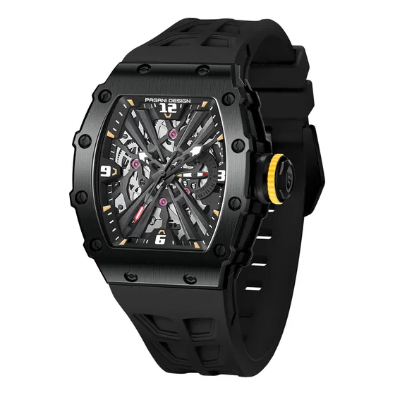 Reloj De Pulsera Analógico Ejecutivo Pagani Design Para Homb Correa Negro Bisel Negro Fondo Negro