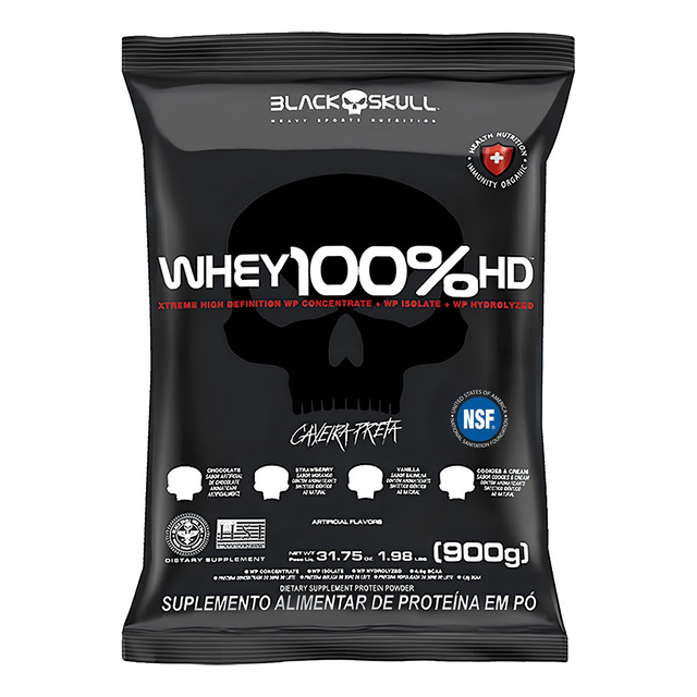 Whey 100% Hd Refil Black Skull - 900g (wpc, Wpi E Wph) Sabor Morango Whey 100% Hd Refil Black Skull - 900g (wpc, Wpi E Wph) Sabor Morango