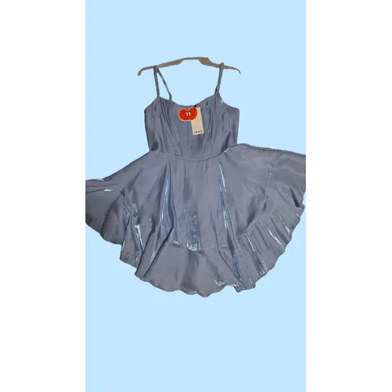 Vestido Azul Satin Corto De Fiesta Totalmente Nuevo Con Etiq