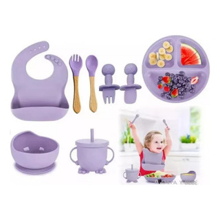 Plato Silicona Para Bebé Autoadherible Set Alimentacion 8pzs Plato Silicona Para Bebé Autoadherible Set Alimentacion 8pzs