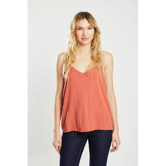 Musculosa Básica Poplin Rayón Liso Cinnamon Koxis Mujer