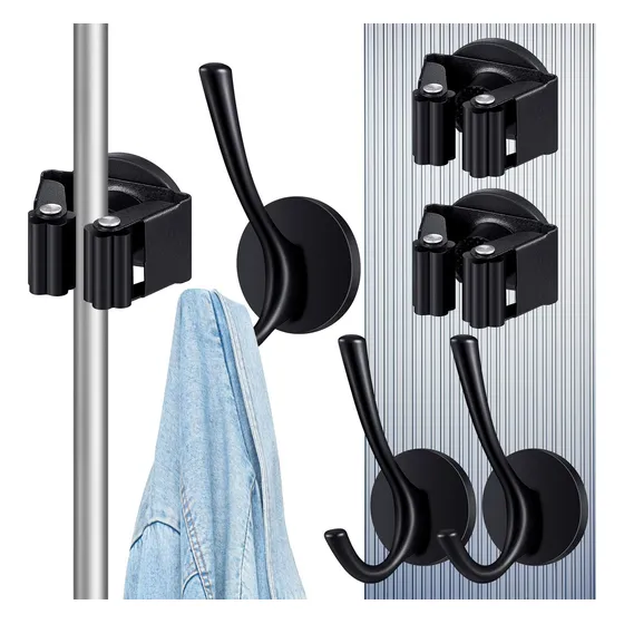 4 Gancho Magnetico Dobl Para Abrigo Soporte Escoba Movible