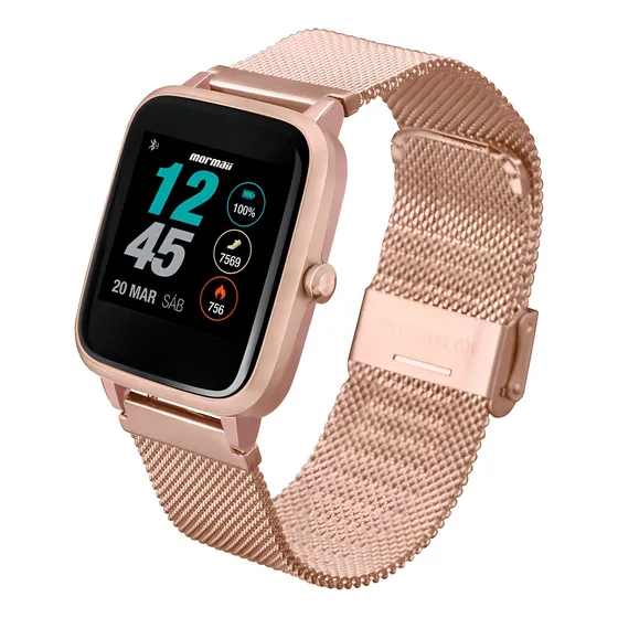 Smartwatch Relógio Inteligente Feminino Mormaii Life à Prova D' Água Pulseira em Aço Inoxidável Rosé com Diversas Funções - MOLIFEAH/7J