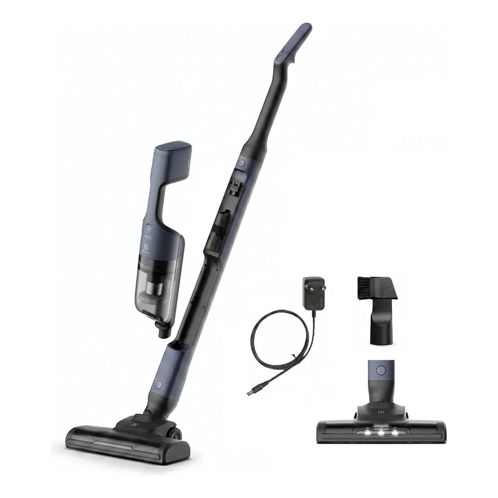 Aspirador de Pó Vertical Electrolux ERG019 sem fio Portátil bateria Ergorapido 2 em 1 luz frontal LED escova rotativa aspira escova capacidade 950ml Bivolt 30 min Azul