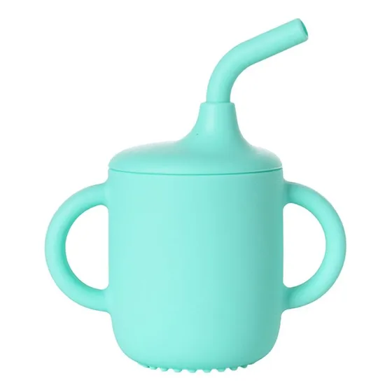 Vaso Silicona Con Rosca Y Bombilla Con Asa Bebé Color Verde Claro
