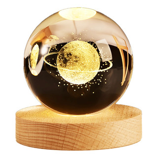 Luminária De Mesa Bola De Cristal 3d Decorativa Base Madeira Luminária De Mesa Bola De Cristal 3d Decorativa Base Madeira