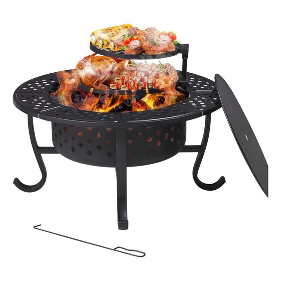 Brasero Fogata Con 2 Parrillas Y Mesa, 91.44cm Ancha, Inoxid