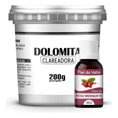 Dolomita Clareadora 200g Pote E Óleo De Rosa Mosqueta 30ml Todo Tipo De Pele Dia/noite