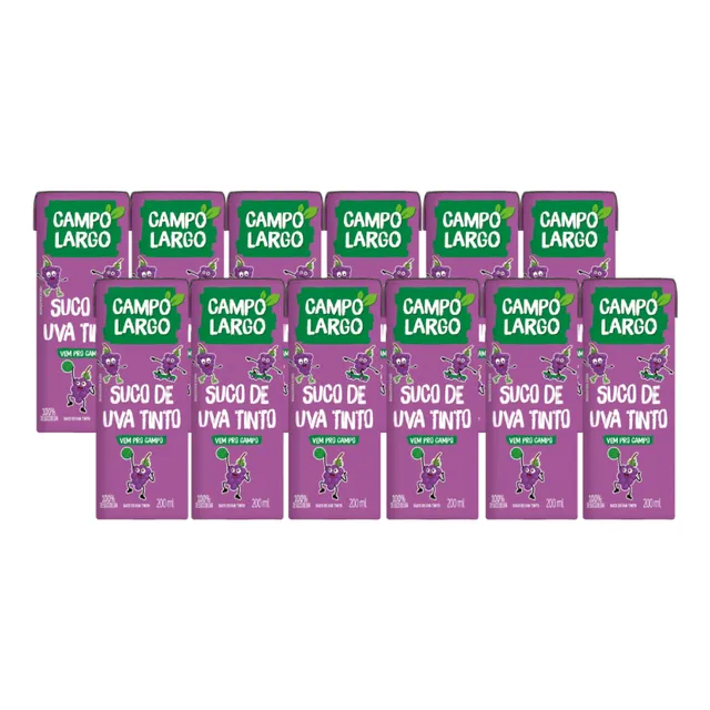 Suco Uva Integral Caixinha 200ml Campo Largo Kit 12 Unidades