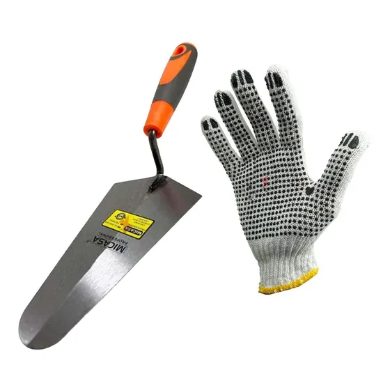 Cuchara Albañil Albañilería Revoque Pared Mango + Guantes