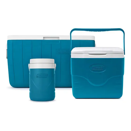 Combo Cooler Coleman 2199113 Hieleras 48qt, 9qt Y 1gal, Azul/blanco Color Azul Acero
