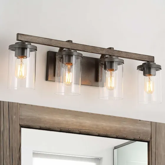 Lampara Tocador Baño 4 Luz Casa Campo Pantalla Cristal