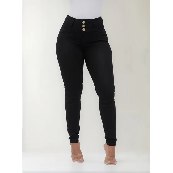 Calca Jeans Cintura Alta Feminina Com Lycra Cós Largo