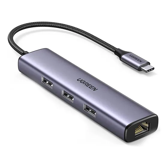 Hub 4 Em 1 Ugreen Usb Tipo-c Para 3* Usb 3.0 + Rj45 Ethernet