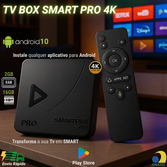 Smart Box Tv Transforme Sua Tv Em Smart 2 Gb RAM 16 GB de Armazenamento Android Netflix Prime Video Play Store