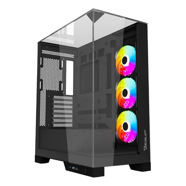 Gabinete Gamer Ocelot Atx Midtower Triple Cristal Templado Negro