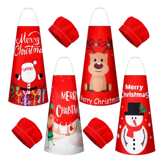 Hoolerry 4 Juego Delantal Navidad Para Niño Niña 2 Bolsillo
