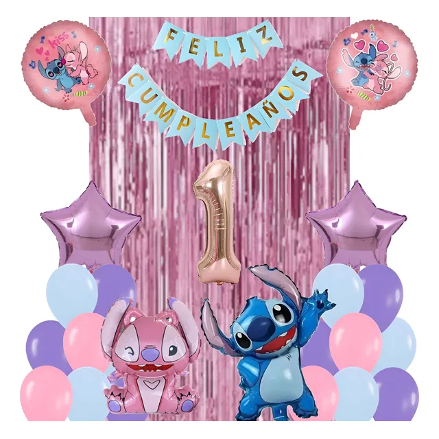 Combo Deco Feliz Cumpleaños Stitch Y Angela 