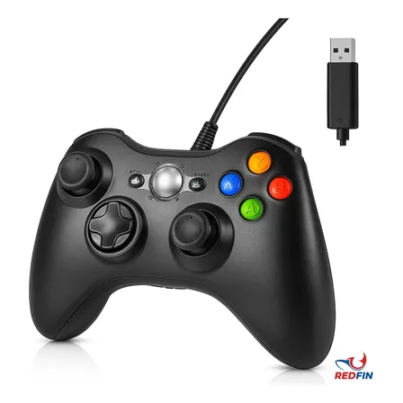 Controle Para Xbox 360 Com Fio Android Cor Preto Console Marca Redfin Joystick Manete Gamepass Steam Tv Pc Android Pc Controle Pc Gamer Redfin