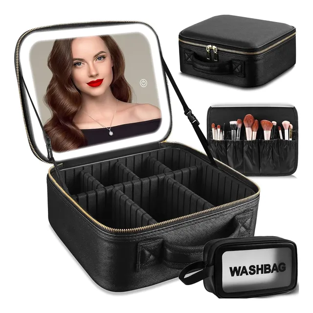 Maleta Bolsa Cosmeticos Maquiagem Com Espelho Led Blogueira