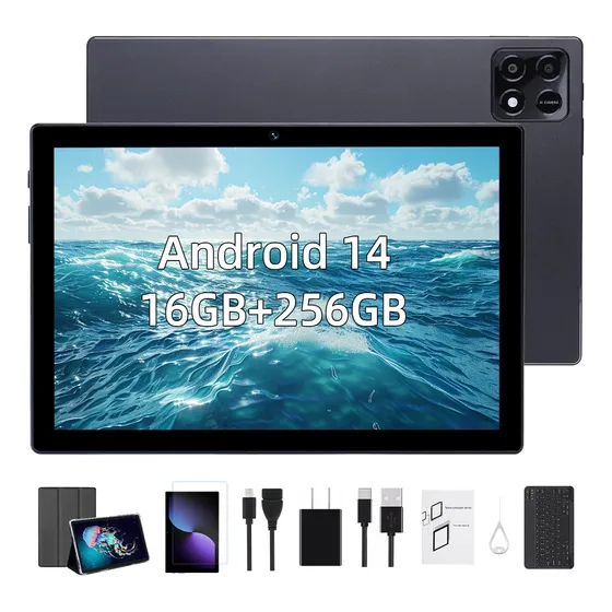 Tablet 10.1'' Android 14 16gb Ram+256gb 5g Wifi Con Teclado Negro