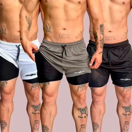 Kit 3 Shorts Masculino 2 Em 1 Dry Fit Academia Anti Odor