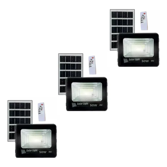 3 Pack Reflector Led Solar 50w Carga Sol Ip67 Luz Panel
