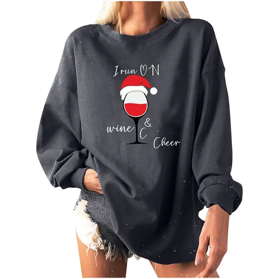 Bravetoshop I Run On Wine Sudadera Navideña Para Mujer Letra