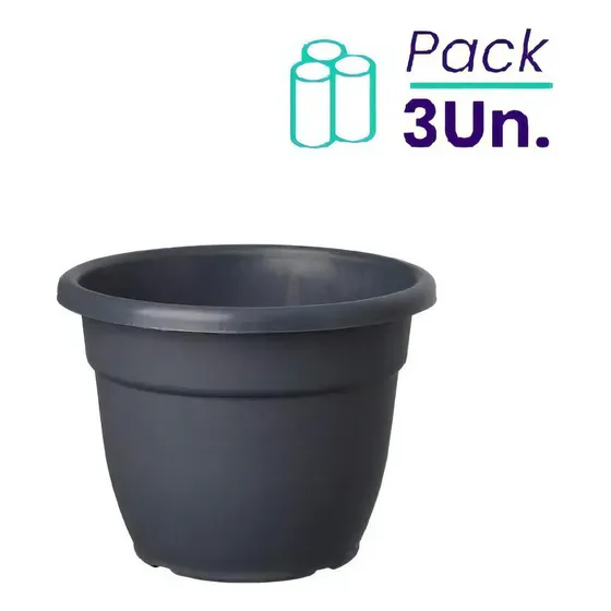 Pack X3u Maceta Plástica Redonda Edén 20cm Balcon Gemplast Color Gris Azabache