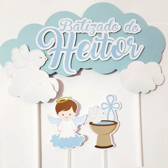 Topo Topper De Bolo Batizado Menino Anjo 