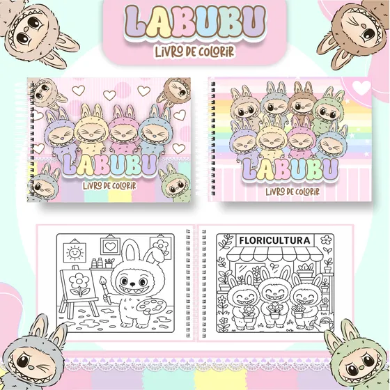 Livro De Colorir Labubu 50 Páginas 180g Holográfico Imediato