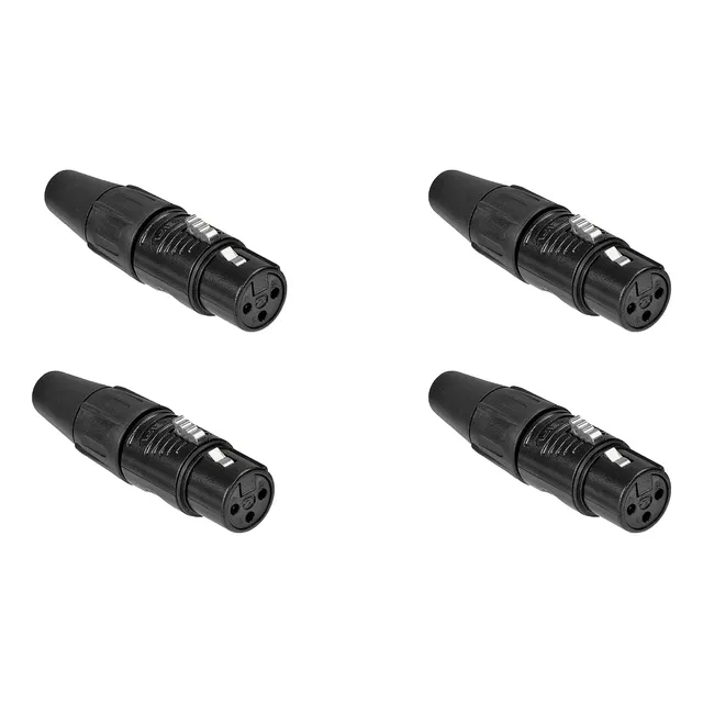 Paq. 4 Pzas. De Plug Xlr Hembra 3 Pines, Metálico Negro Rean