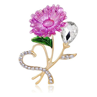 Broche Prendedor Pin Flor Con Corazon Cristal Austriaco Broche Prendedor Pin Flor Con Corazon Cristal Austriaco