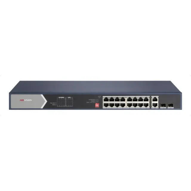 Switch POE Hikvision DS-3E052 Switch PoE+ / No Administrable / 16 Puertos 100 Mbps PoE+ (4 Puertos PoE++ 90 W) / 2 Puertos 1000 Mbps Uplink + 2 Puertos SFP de Uplink / PoE hasta 250 Metros / 225 Watts