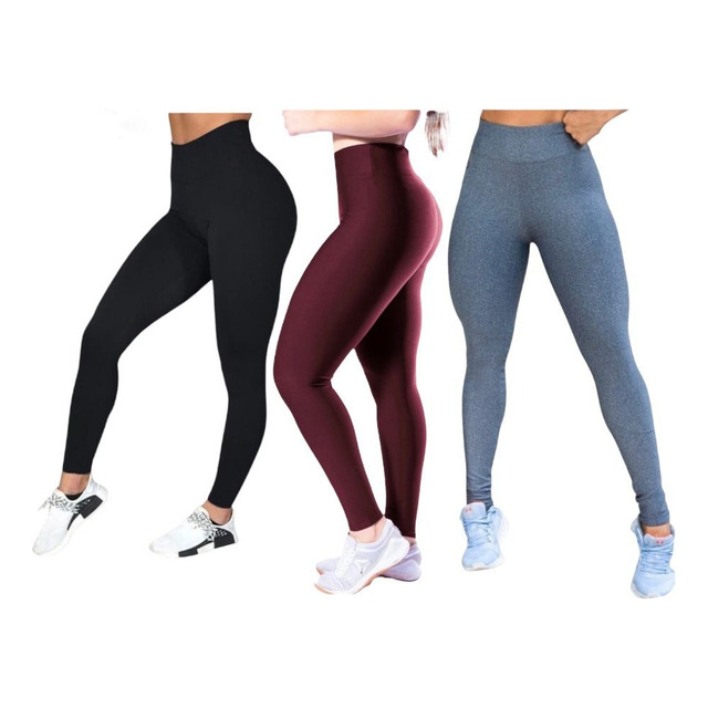 Kit 3 Calças Legging Feminina Cos Alto Sem Transparência Kit 3 Calças Legging Feminina Cos Alto Sem Transparência