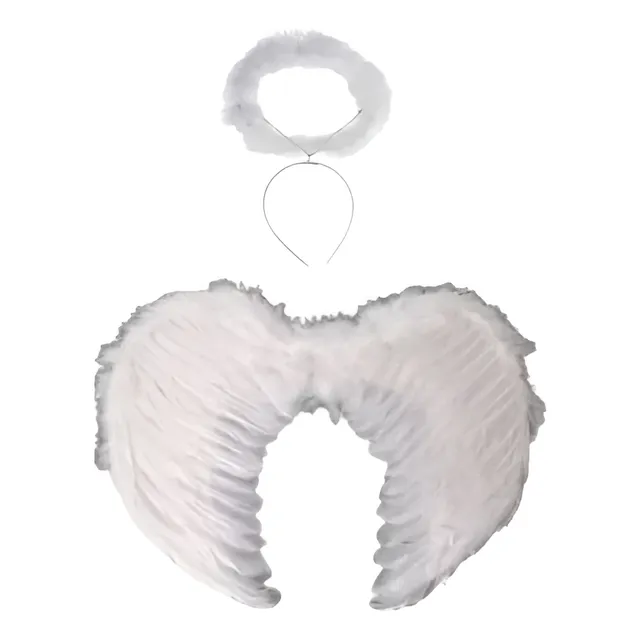 Disfraz De Angel Alas Mas Aureola Blanco O Negro Niños Niñas