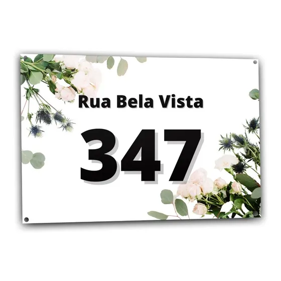 Placa C/ Numeração Personalizada 29x20cm Com Nome Da Rua
