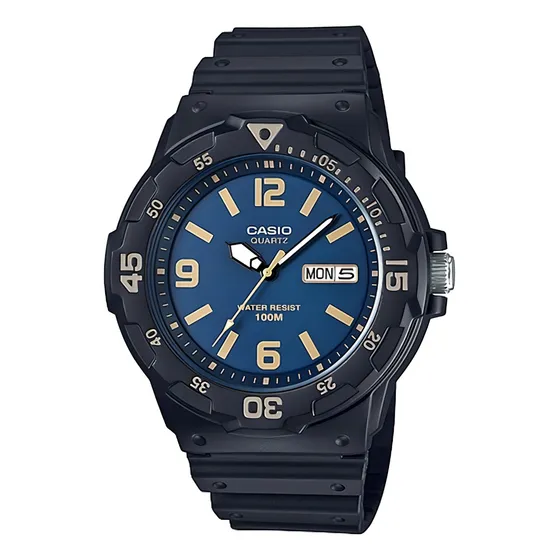 Reloj pulsera Casio MRW-200H-2B3 con correa de resina color negro - fondo azul