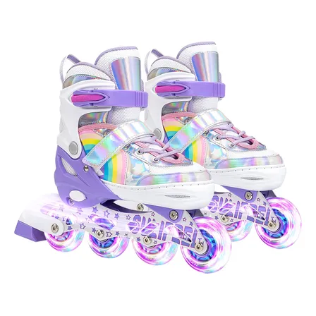 Patines En Linea Niñas Ajustable Arcoiris Violeta Rueda Led