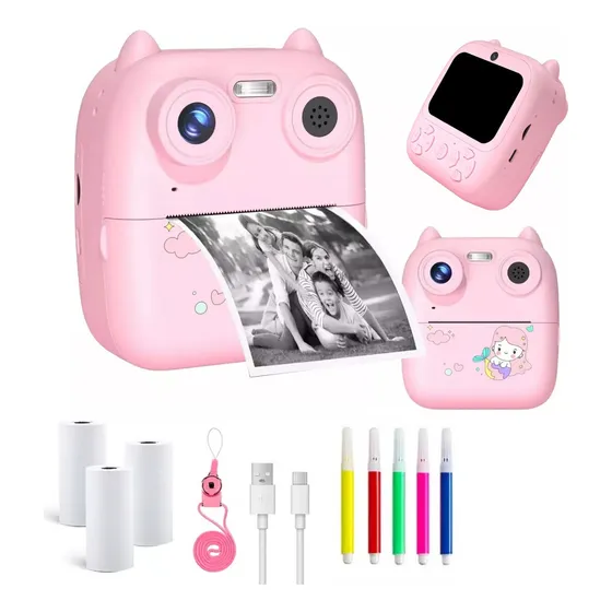 Cámara De Fotos Portátil Videos Hd Flash Mini Impresora Infantil Niños Niñas Color Rosa