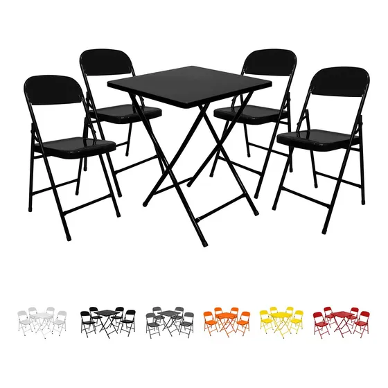 Conjunto Mesa C/ 4 Cadeiras Dobráveis Bar Restaurante Aço
